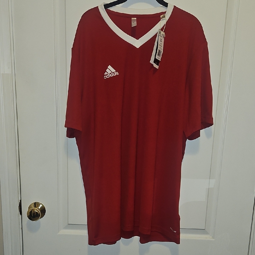 Adidas Men's Red V-Neck Shirt